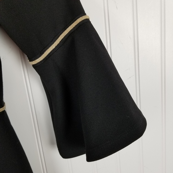 Tommy Hilfiger Women's LBD Scuba Bell Sleeve Midi Dress Gold Piping Scoop Neck - Picture 5 of 12